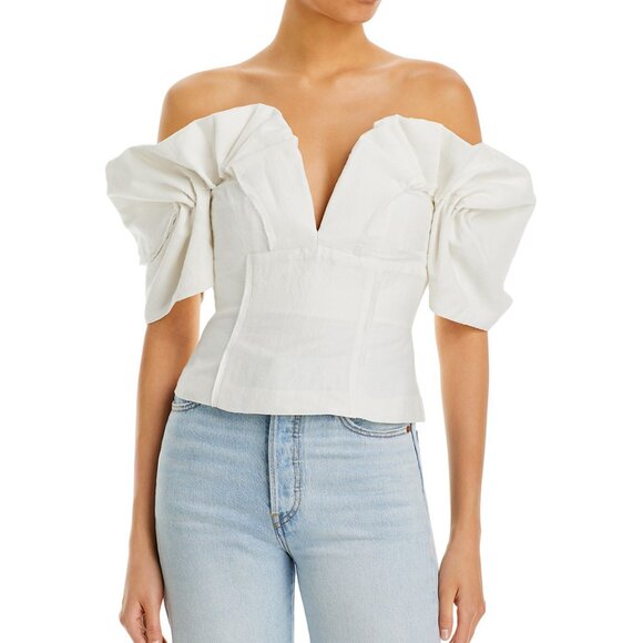 Cult Gaia Off the Shoulder Cream Ivory Crop Silk Top XS - Picture 5 of 5